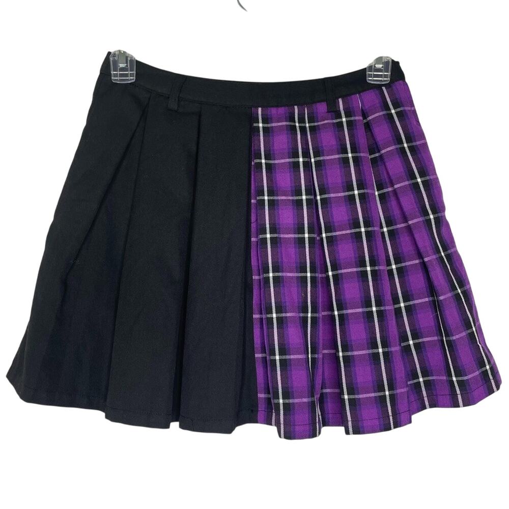 Hot Topic Skirt M Split Pleated Purple Plaid Black Punk Goth Grunge Y2K Style